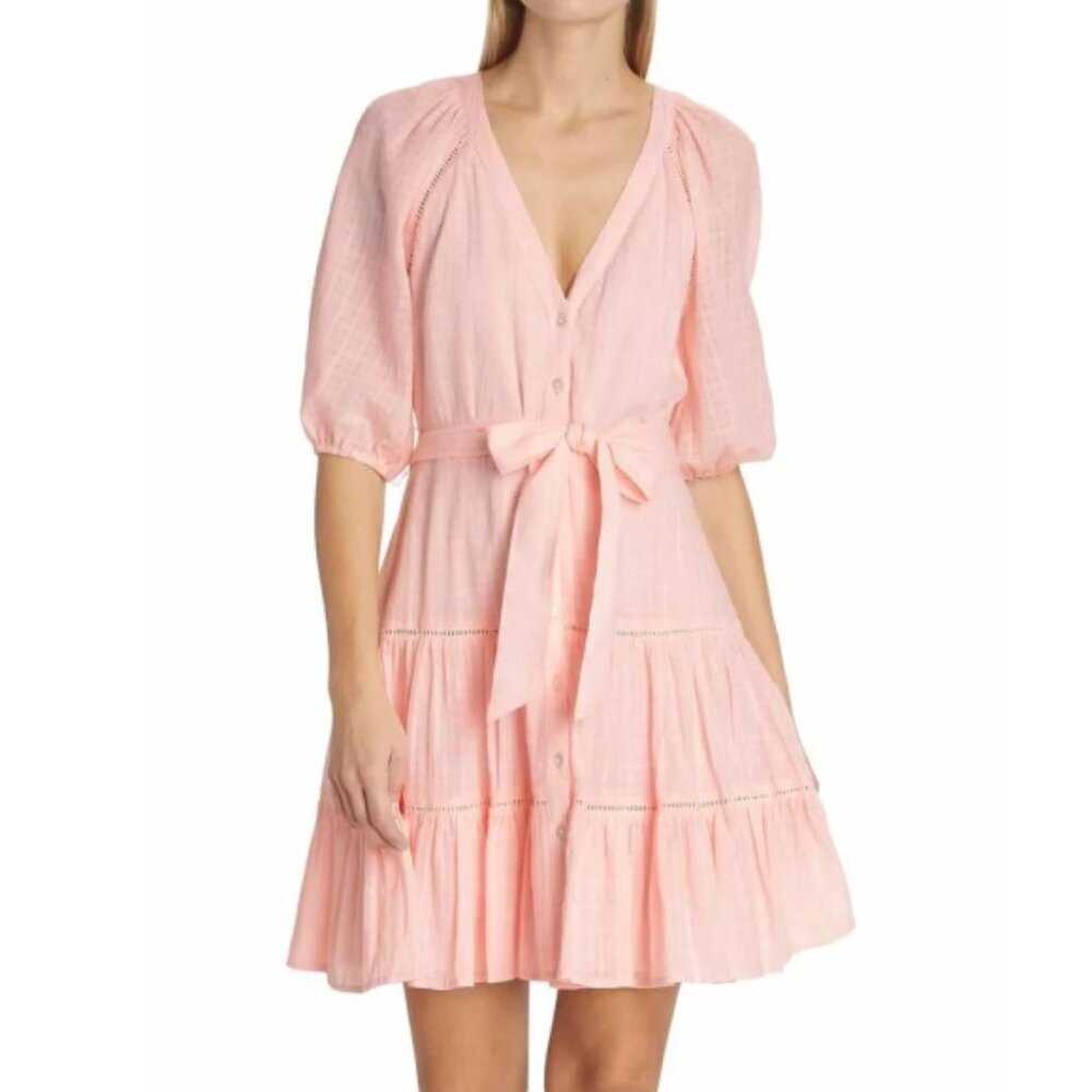 Veronica Beard 'Dewey' Tie-Waist Cotton Mini Dress, Pink Haze